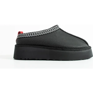 Cilt Deri Içi Kürklü Düz Taban Sabo Kışlık Kadın Terlik