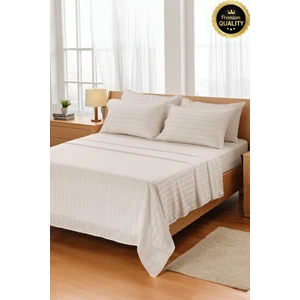 Vessino Home Çizgili Pamuk %100 Saten Çift Kişilik Nevresim Takımı Pamuk Saten (160x200 lastikli çarşaf+200x220 nevresim+ 2 adet yastık kılıfı)