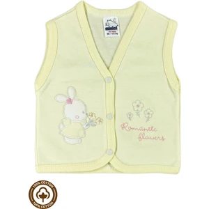 Kız Bebek Çiçekli Ayıcık Nakışlı %100 Organik Pamuklu Penye Bebek Yelek