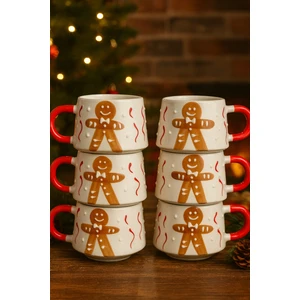 6’lı Kurabiye Adam Temalı El Yapımı Seramik Kupa Seti 200 ml