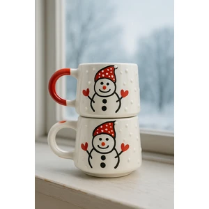 El Yapımı 2’li Kardan Adam Temalı Seramik Kupa Seti 200 ml