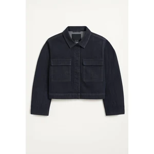 Kadın Cepli Oversize Lacivert Denim Ceket Gömlek