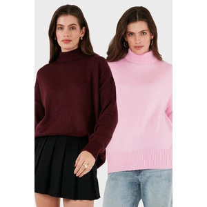 Oversize Fit Balıkçı Yaka Yumuşak Dokulu 2'li Paket Triko Kazak Bayan Kazak 680KZ00469S2