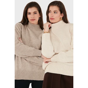 Oversize Fit Balıkçı Yaka Yumuşak Dokulu 2'li Paket Triko Kazak Bayan Kazak 680KZ00469S2