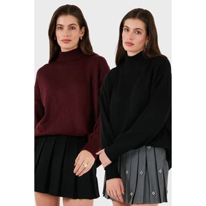 Oversize Fit Balıkçı Yaka Yumuşak Dokulu 2'li Paket Triko Kazak Bayan Kazak 680KZ00469S2