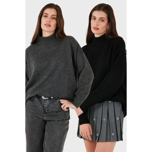 Oversize Fit Balıkçı Yaka Yumuşak Dokulu 2'li Paket Triko Kazak Bayan Kazak 680KZ00469S2