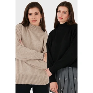 Oversize Fit Balıkçı Yaka Yumuşak Dokulu 2'li Paket Triko Kazak Bayan Kazak 680KZ00469S2