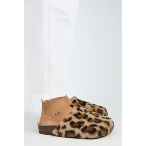Leda Kadın Peluş Düz Taba Leopar Terlik