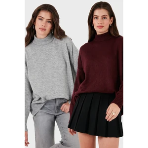 Oversize Fit Balıkçı Yaka Yumuşak Dokulu 2'li Paket Triko Kazak Bayan Kazak 680KZ00469S2