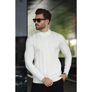 Beyaz Yarım Balıkçı Erkek Triko Kazak E7423