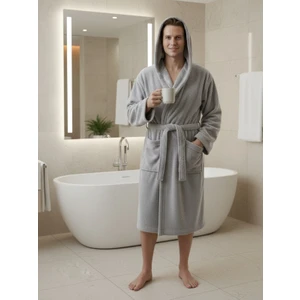 Kapşonlu Bukle Bornoz - Gri