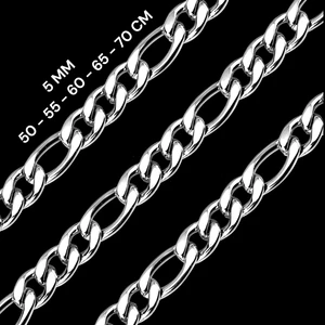 Gümüş Kaplama 316 L Paslanmaz Çelik Figaro 3+1 Zincir Kolye 5 Mm.