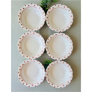 Kırmızı Kalp Model 6 Adet Modern Çorba Kasesi