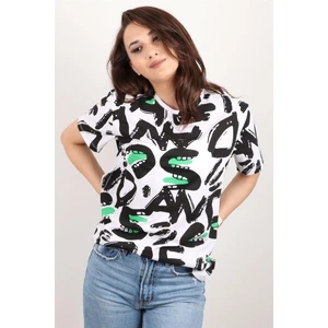 Kadın Baskılı Bisiklet Yaka Oversize T-Shirt