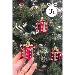 Hediye Paketi Şekilli Lüks Yılbaşı Ağacı Süsü 3lü Paket