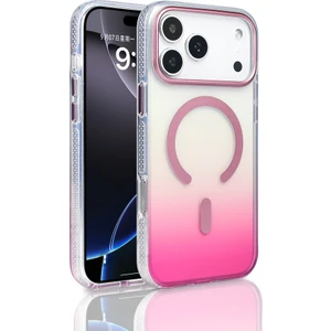 Apple iPhone 17 Pro Max Kılıf M-Safe Şarj Özellikli Transparan Renk Geçişli Zore Toros Kapak Rose Pembe