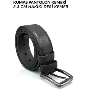 33 mm Doğal Deri Dikiş Baskı Erkek Kumaş Kemeri Siyah