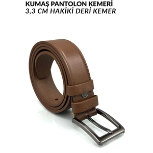 33 mm Doğal Deri Dikiş Baskı Erkek Kumaş Kemeri Taba