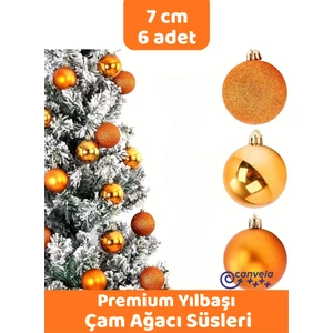 6 Adet 7 cm Premium Yılbaşı Çam Ağacı Süsleri Yılbaşı Topları Mat Simli Parlak Toplar