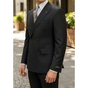 Siyah Çizgili Erkek Kruvaze Takım Elbise