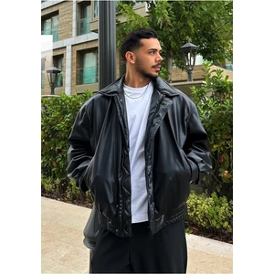 Vintage Erkek Oversize Siyah Deri Ceket