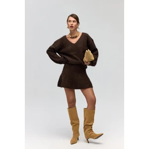 Nordis Volanlı Kahve Triko Mini Etek