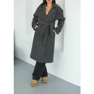 Yeni Sezon Kruvaze Yaka Kuşaklı Astarlı Ithal Kaşe Kaban