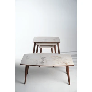 Istanbul Mola Serisi Orta Sehpa ve 3'ü Zigon Sehpa Seti  %100 Mdf Gri Mermer