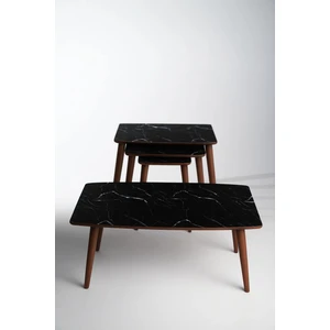 Istanbul Orta Sehpa ve 3'lü Zigon Sehpa Seti %100 Mdf Siyah Mermer