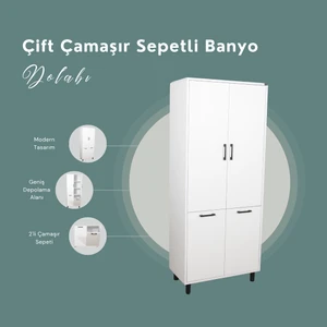 Çift Çamaşır Sepetli Banyo Dolabı