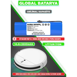 Global Batarya Xiaomi Mi Vacuum Mop 2c 2in1 Uyumlu Akıllı Robot Süpürge Bataryası 14.4V 2600MAH Li-Ion Pil (Orijinal Kapasite)