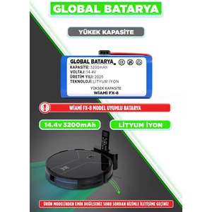Global Batarya Wiami Fx8 Uyumlu Akıllı Robot Süpürge Bataryası 14.4V 3200mAh Pil Li-ion (Yüksek Kapasite)
