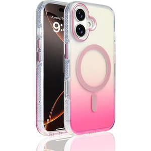 Apple iPhone 17 Kılıf M-Safe Şarj Özellikli Transparan Renk Geçişli Zore Toros Kapak Rose Pembe