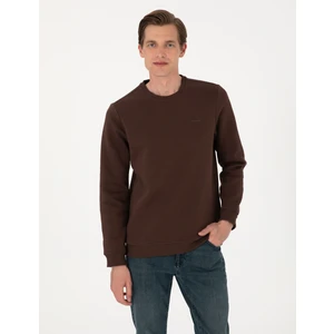 Pierre Cardin Erkek Kahverengi 3 Iplik Regular Fit Içi Polarlı Bisiklet Yaka Basic Sweatshirt 50315021-VR029