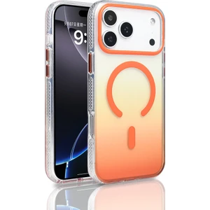 Apple iPhone 17 Pro Kılıf M-Safe Şarj Özellikli Transparan Renk Geçişli Zore Toros Kapak Turuncu