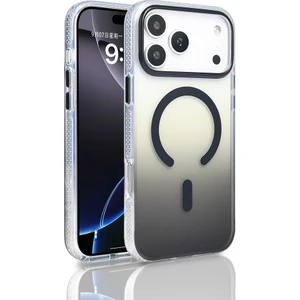 Apple iPhone 17 Pro Kılıf M-Safe Şarj Özellikli Transparan Renk Geçişli Zore Toros Kapak Gri