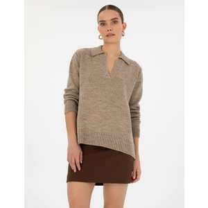 Pierre Cardin Kadın Bej Comfort Fit Polo Yaka Kazak 50317226-VR011