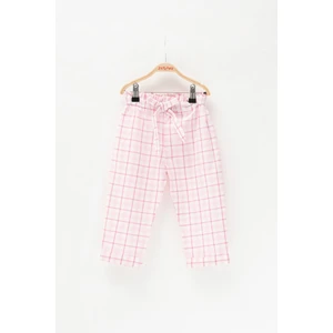 Kız Bebek Pembe Ekose Beli Lastikli Pantolon (2-7yaş)