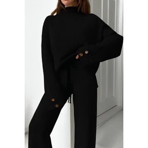 Yeni Ürün Dik Yaka Düğme Detaylı Oversize Kazak-Pantolon Triko Alt Üst Takım 0034