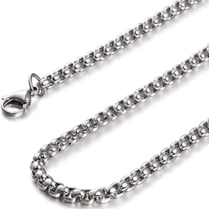 Gümüş Kaplama 316 L Paslanmaz Çelik Orion Bombeli Kare Arnavut Zincir Kolye 3 Mm.