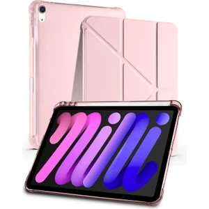 Apple iPad Mini 7 / iPad Mini 6 Uyumlu Pu Deri Uyku Modlu Kalem Bölmeli Arkası Yumuşak Silikon Kılıf