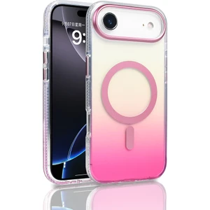 Apple iPhone 17 Air Kılıf M-Safe Şarj Özellikli Transparan Renk Geçişli Zore Toros Kapak Rose Pembe