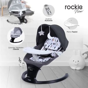 Rockie Yenidoğana Uygun Hareket Sensörlü Kumandalı Bluetooth Müzikli Mama Tepsili Ana Kucağı