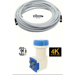 10 metre Uydu Kablosu + Dörtlü Çıkış Çanak Uydu 4K Full Hd Lnb (4 Adet F Connektör Hediyeli)