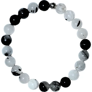 Rutil Kuvars Bileklik Doğaltaş 8mm Unisex Siyah Beyaz