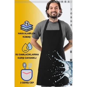 Mutfak Önlüğü Suya Dayanıklı Mutfak Önlük Şef Önlüğü 2 Geniş Cepli Barista Önlüğü Önlük Siyah