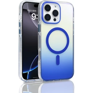 Nova Global Apple iPhone 16 Pro Max Kılıf M-Safe Şarj Özellikli Transparan Renk Geçişli Zore Toros Kapak Mavi