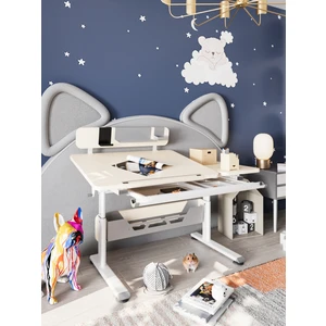 Creo Mobili Vega Standart Sade ve Fonksiyonel Ofis Masası Yükseklik Ayarlı ve Çekmeceli - 130x70 Cm, Ekru/Gri