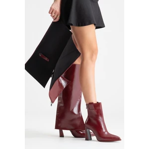 Aja Bordo Kadın Kalın Topuklu Çizme Olabilen Bot