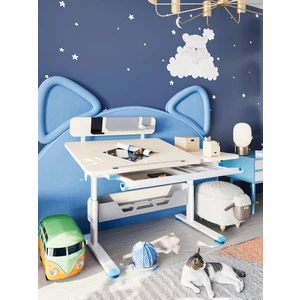 Creo Mobili Vega Standart Ergonomik Genç Çalışma Masası, Eğim ve Yükseklik Ayarlı Masa - 130x70 Cm, Ekru/Mavi